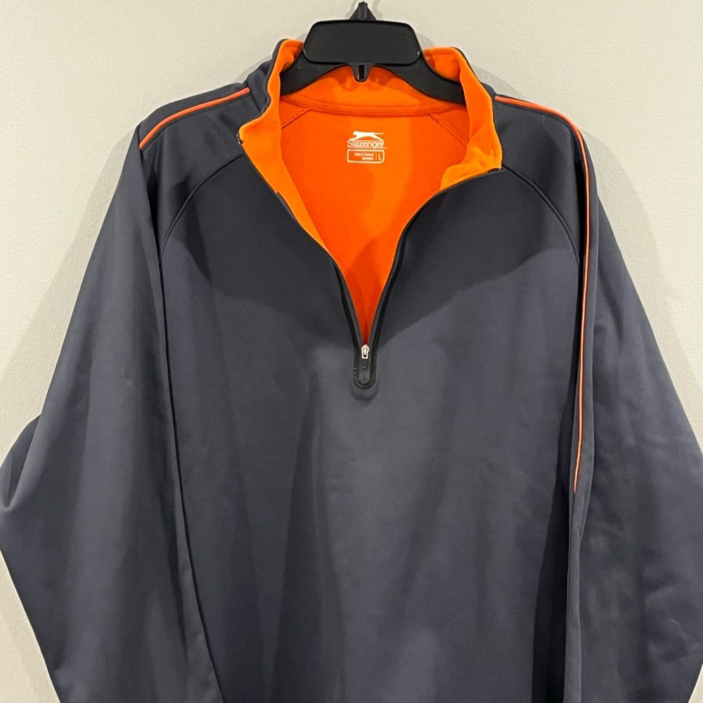 Slazenger Golf Quarter  Zip Jacket Men's Large Gray/Orange Pockets Windbreaker